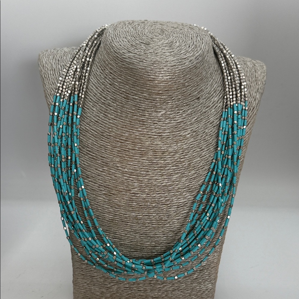 Nygard Beaded Beachy Multi-Strand Turquoise and Silver Beaded Necklace